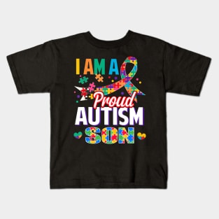 I Am A Proud Autism Son Autism Awareness Ribbon Kids T-Shirt